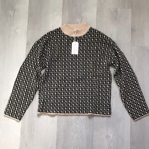 WOMENS SWEATER CREW NECK ALLOVER PATTERN OVER SIZED PULLOVER SMALL